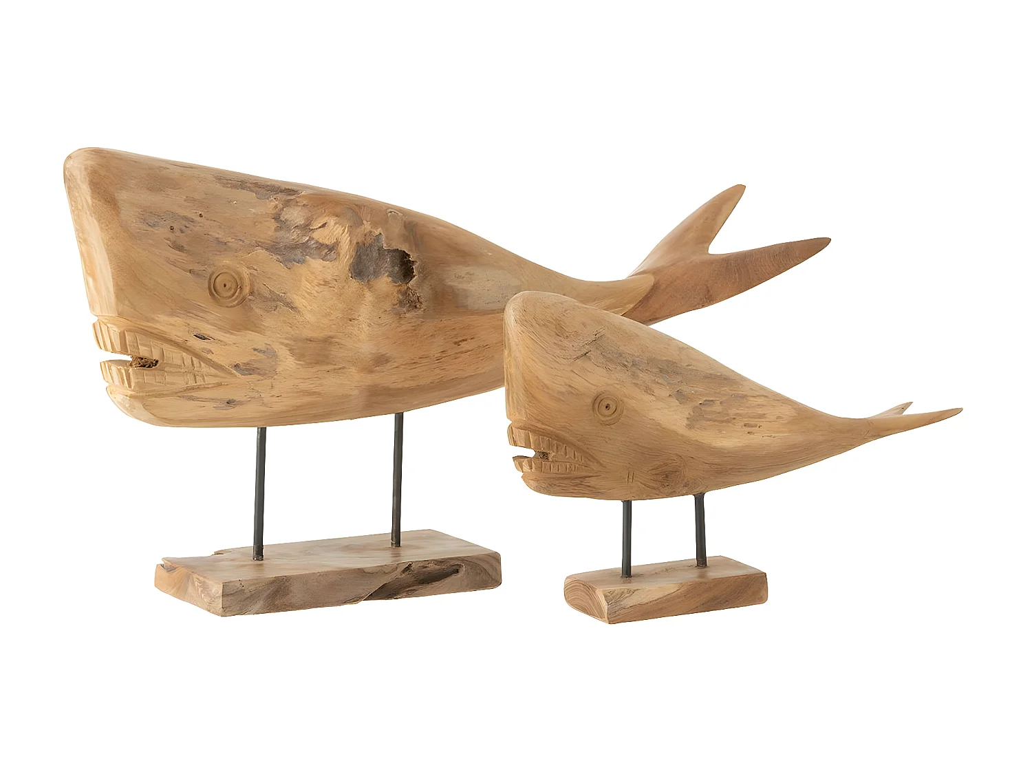 Statuette Déco en Bois "Baleine" 40cm Naturel