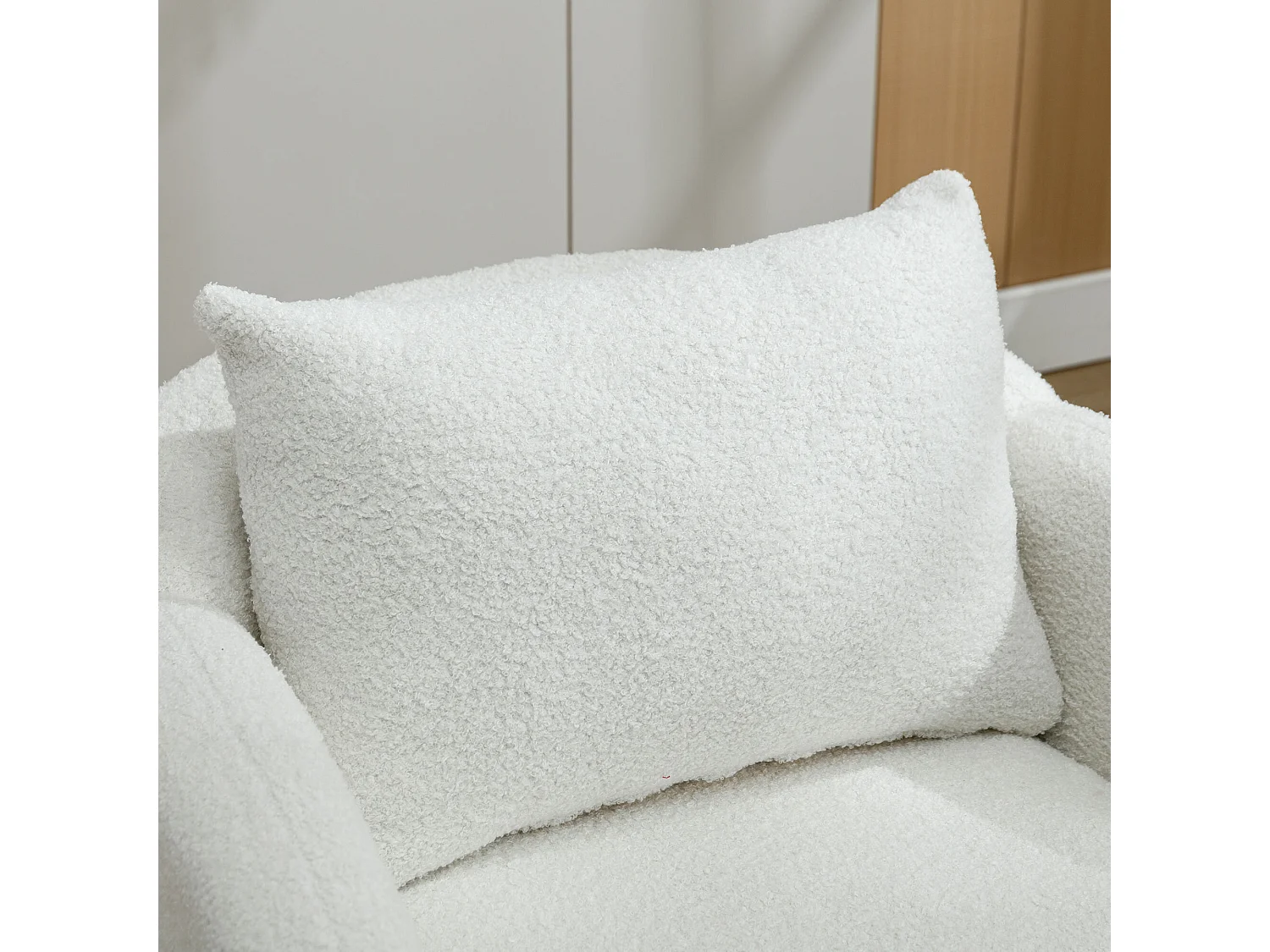 Teddy-Stoffsessel mit Kissen – Beine aus Massivholz – weiß