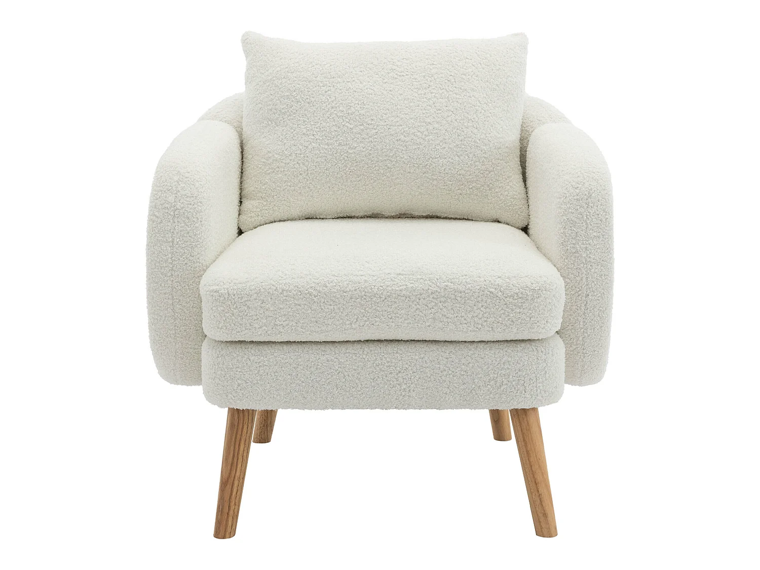 Fauteuil en tissu teddy avec coussin - pieds en bois massif - blanc