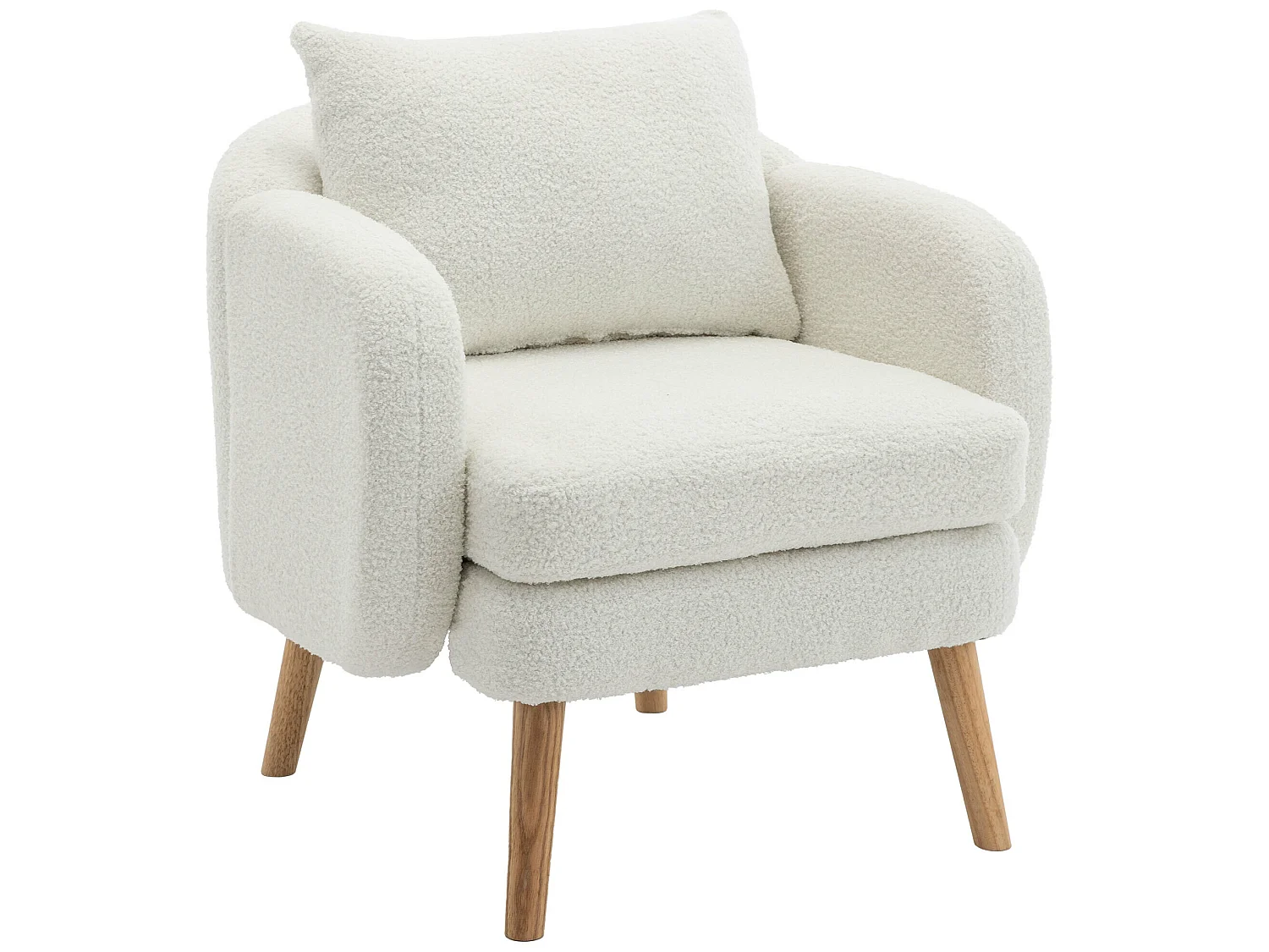Sillón de tela Teddy con cojín - patas de madera maciza - blanco