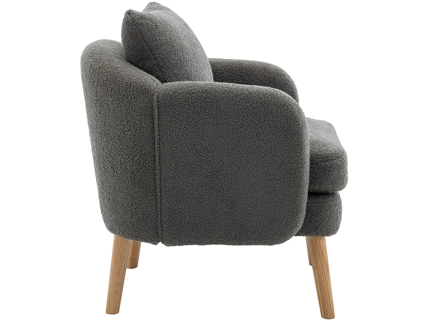 Fauteuil in teddystof met kussen - poten van massief hout - grijs