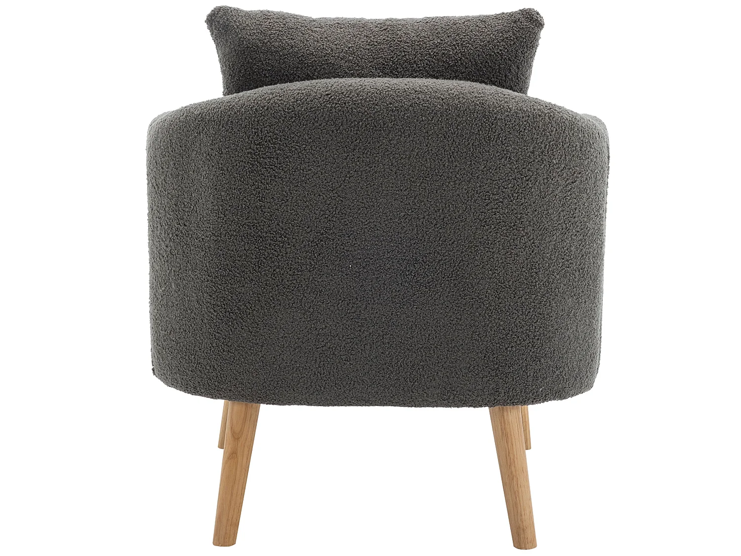 Fauteuil in teddystof met kussen - poten van massief hout - grijs