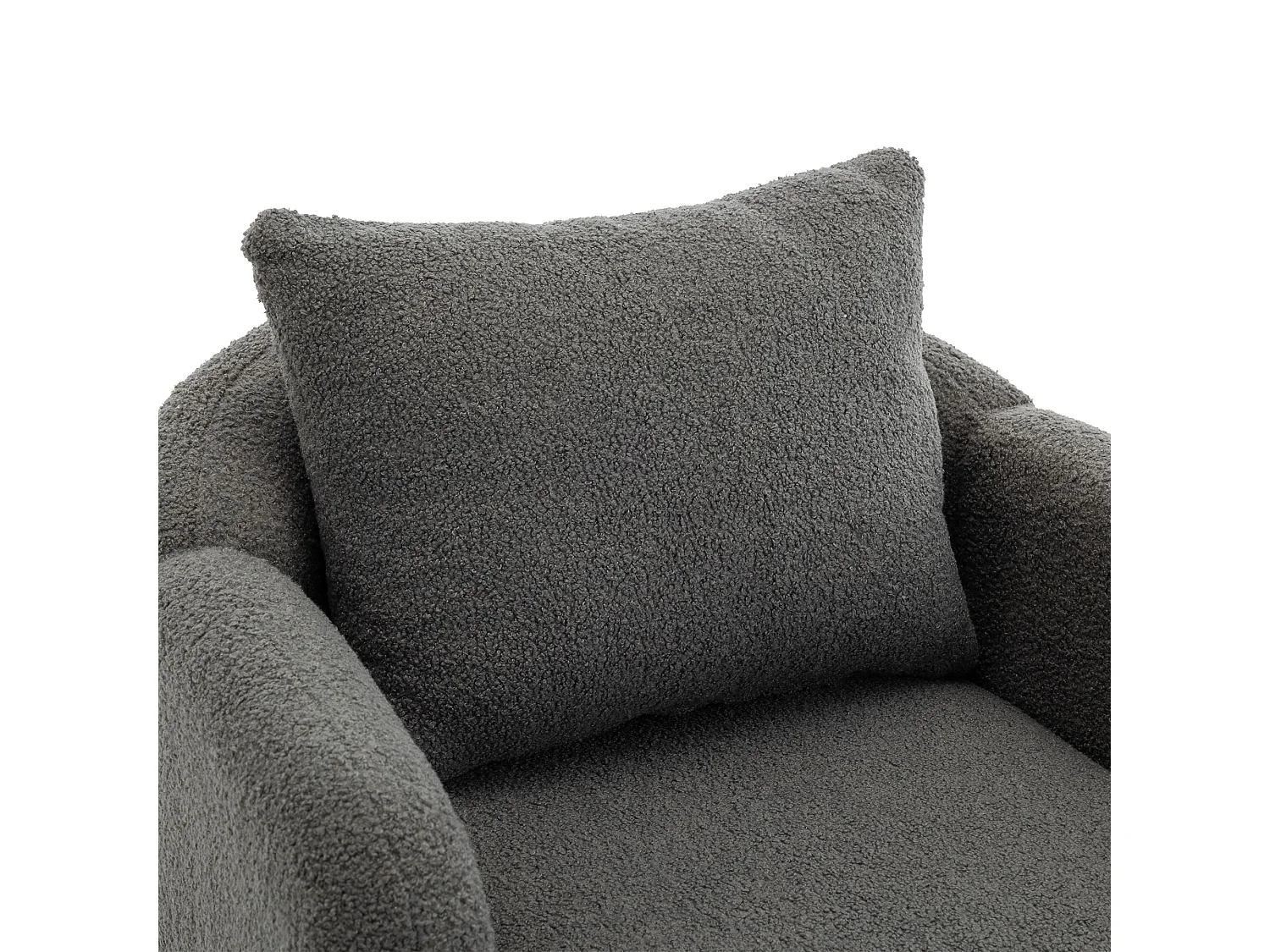 Fauteuil en tissu teddy avec coussin - pieds en bois massif - gris