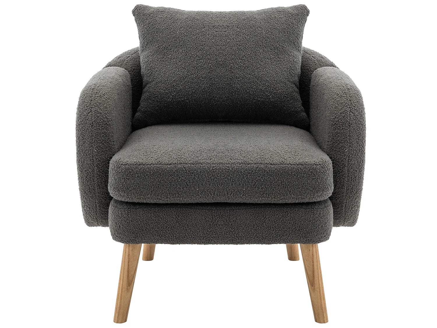 Fauteuil en tissu teddy avec coussin - pieds en bois massif - gris