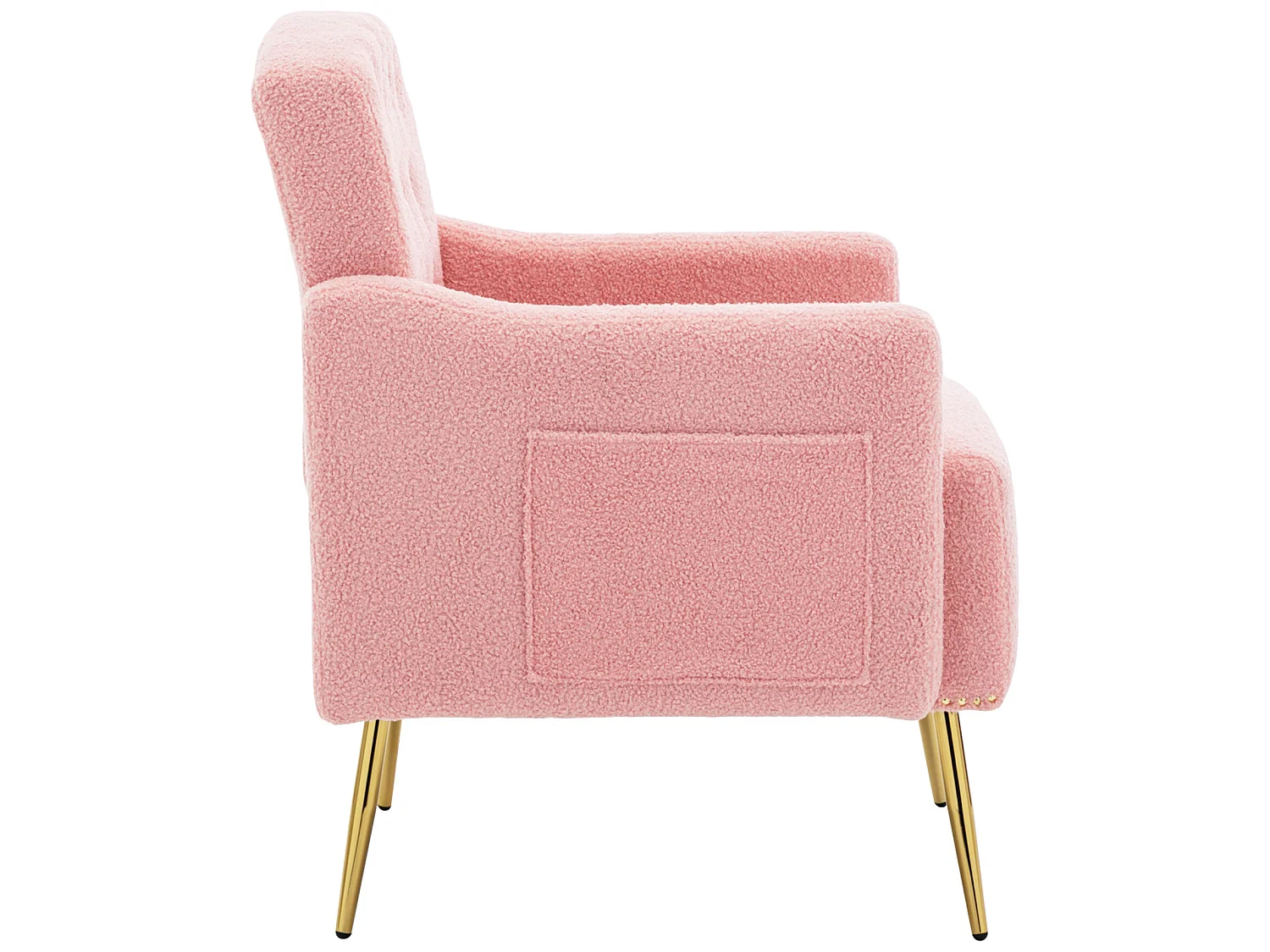 Sessel mit Tasche – goldene Metallbeine – rosa Teddystoff