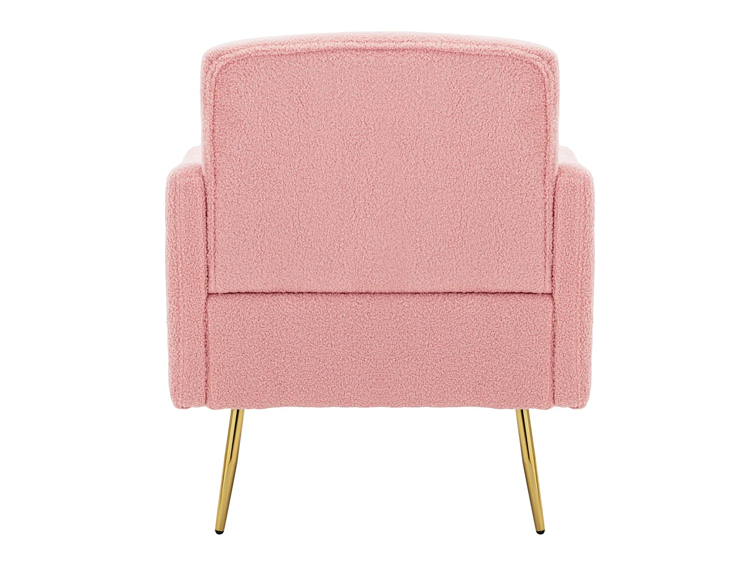 Fauteuil avec poche - pieds en métal doré - tissu teddy rose