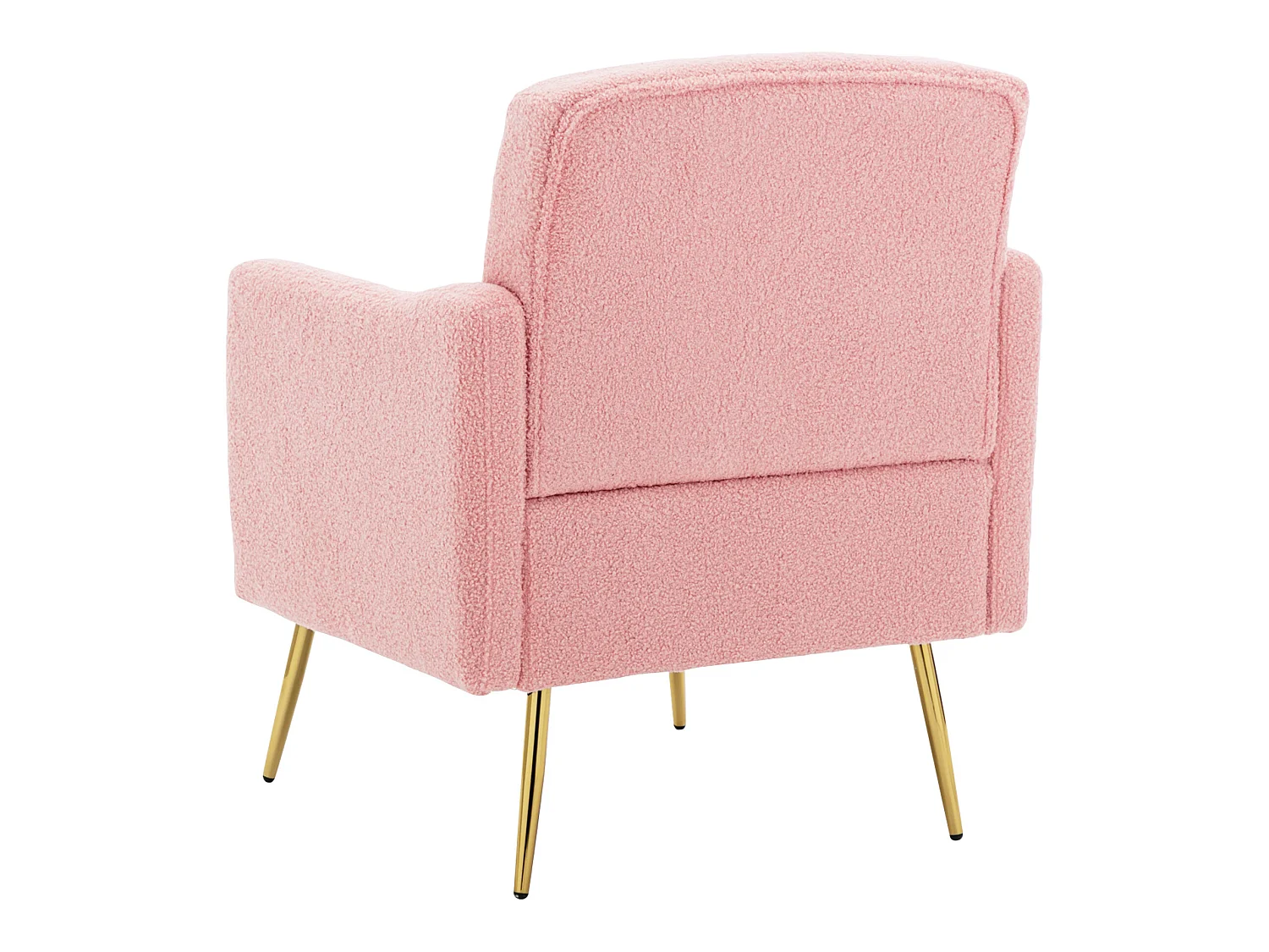 Fauteuil avec poche - pieds en métal doré - tissu teddy rose
