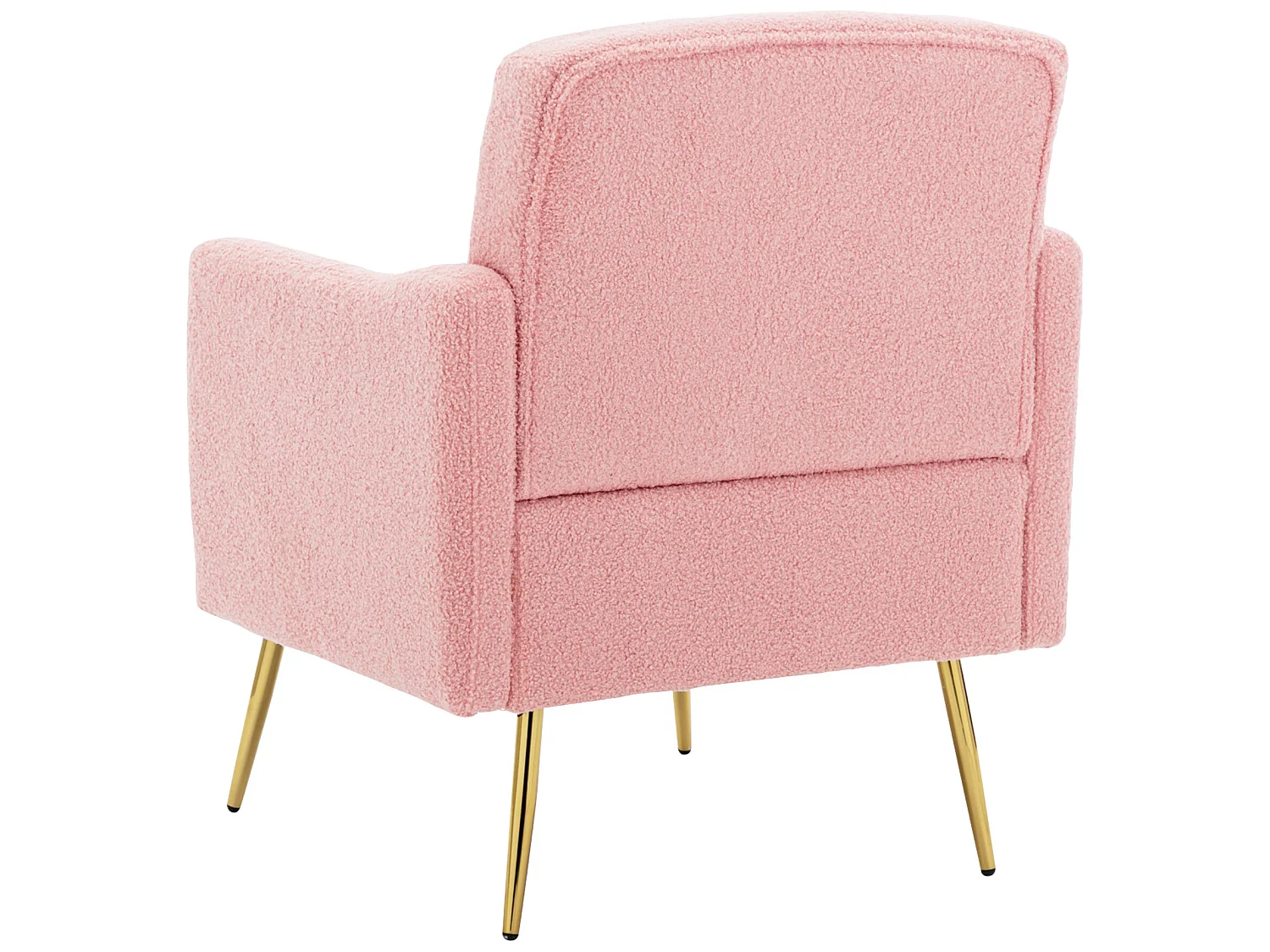 Fauteuil avec poche - pieds en métal doré - tissu teddy rose
