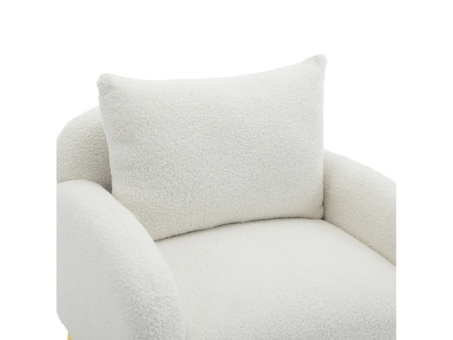 Fauteuil en tissu teddy avec coussin d'oreiller - pieds en bois massif - blanc