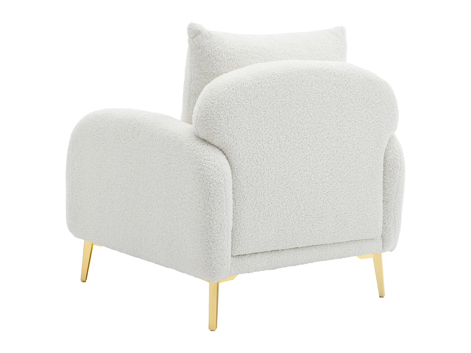 Fauteuil en tissu teddy avec coussin d'oreiller - pieds en bois massif - blanc