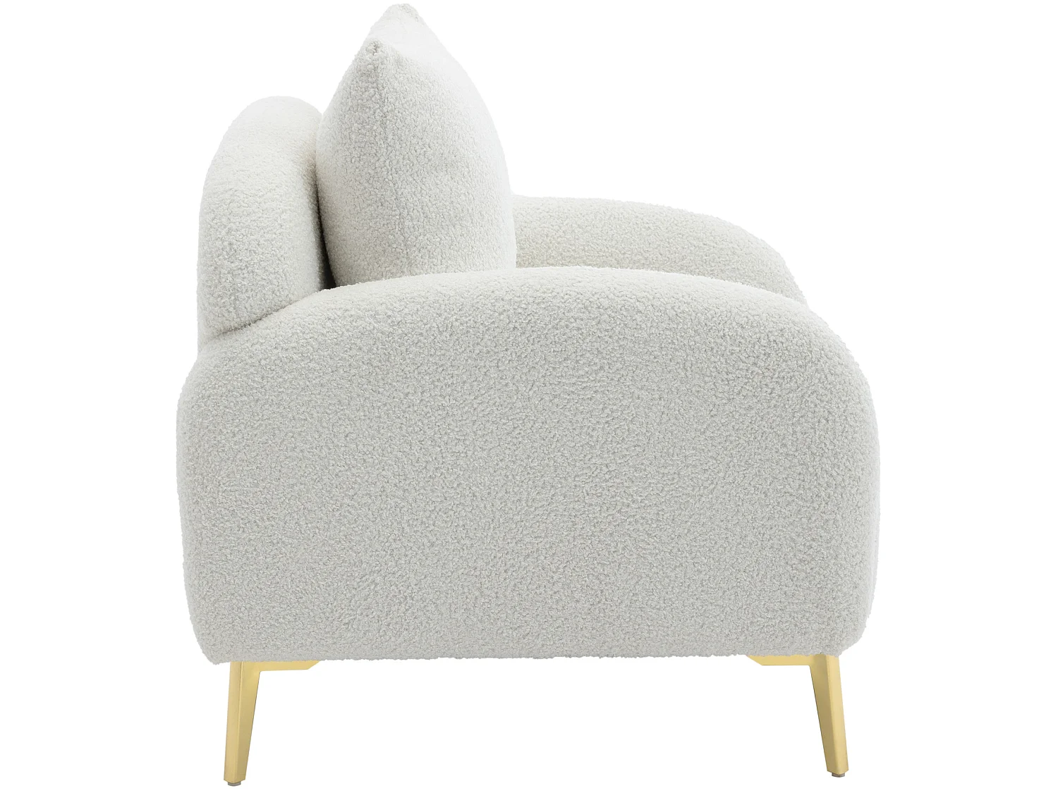 Fauteuil en tissu teddy avec coussin d'oreiller - pieds en bois massif - blanc