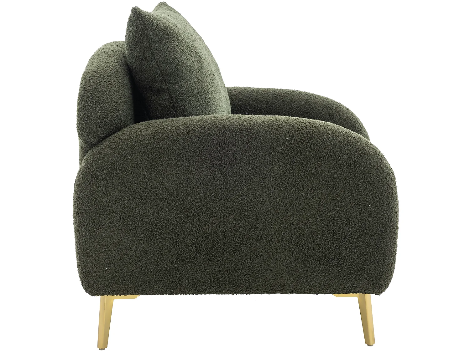 Fauteuil en tissu teddy avec coussin d'oreiller - pieds en bois massif - vert