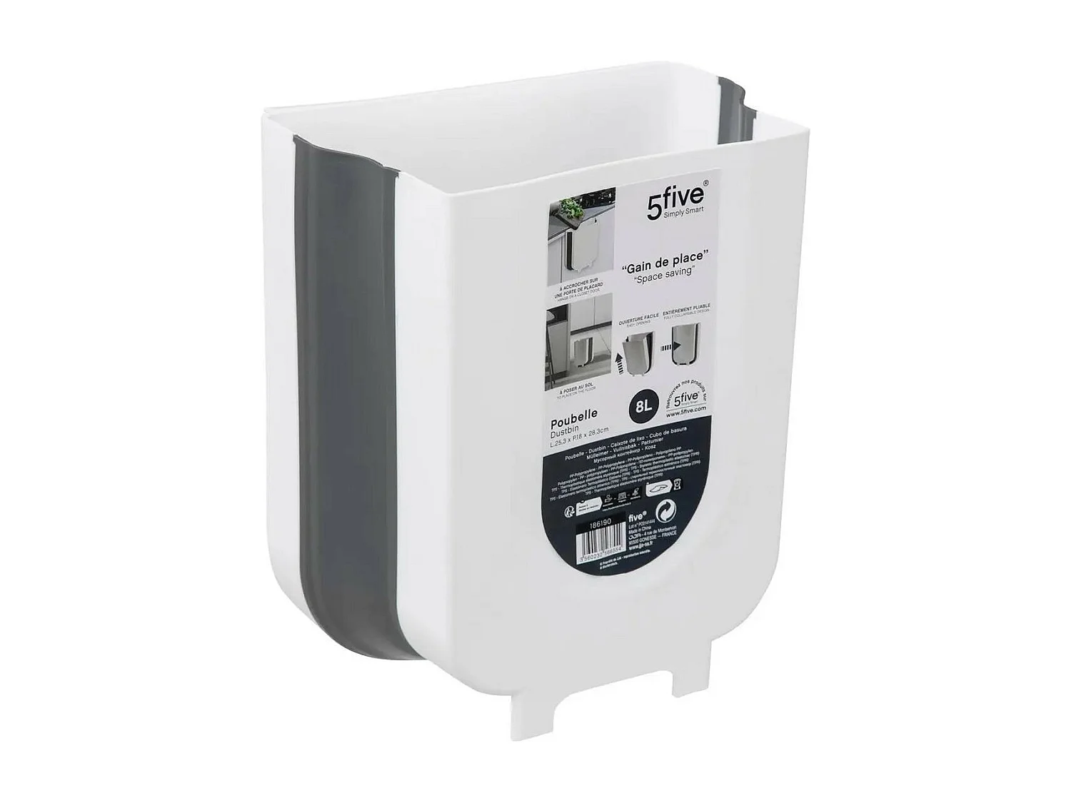 Poubelle de Cuisine "Rétractable" 8L Blanc & Gris