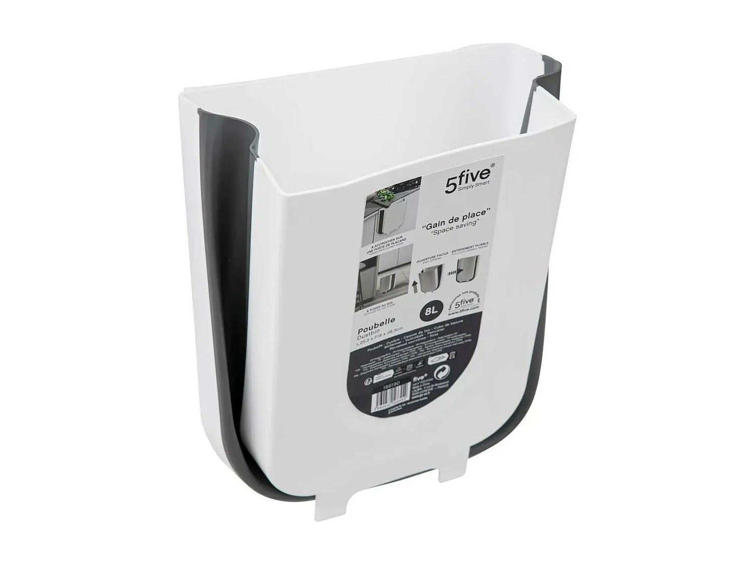 Poubelle de Cuisine "Rétractable" 8L Blanc & Gris