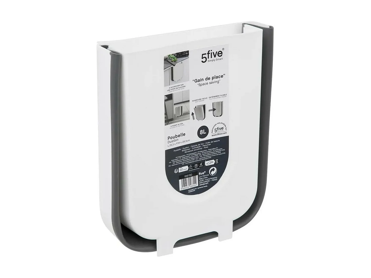 Poubelle de Cuisine "Rétractable" 8L Blanc & Gris