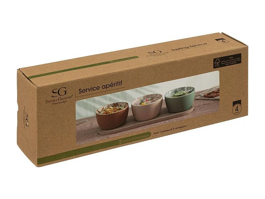 Set Apéritif 4 Pièces en Grès "Rivi" 30cm Multicolore