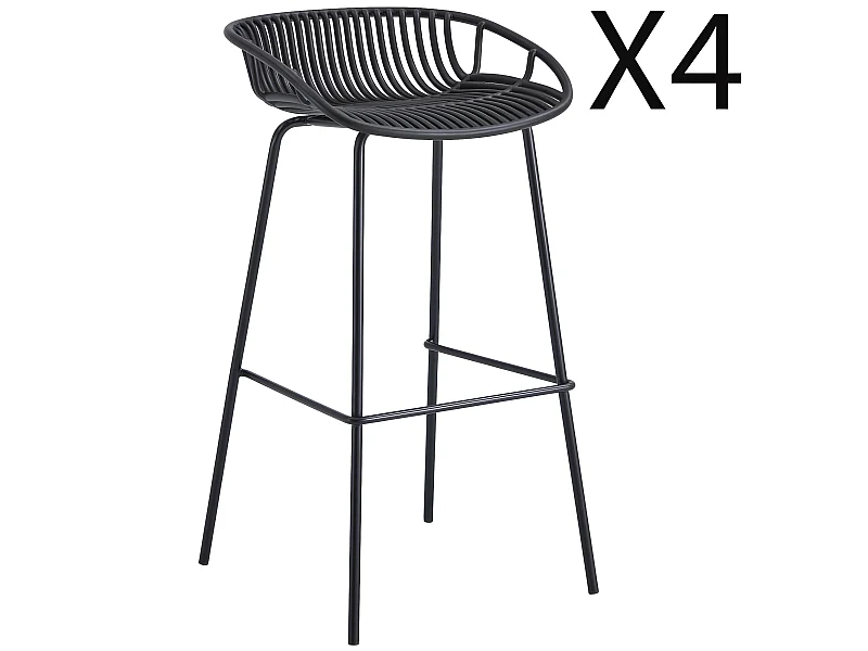 Lot de 4 tabourets hauts en polypropylène coloris noir -  L. 44 x P. 47 x H. 88  cm