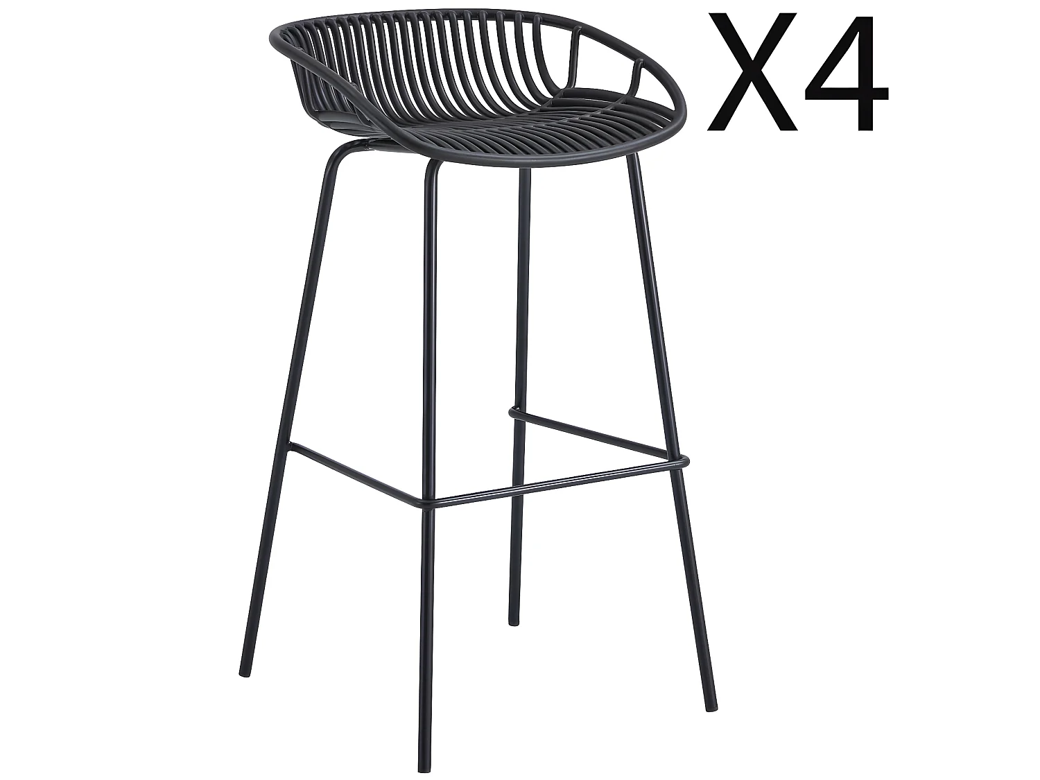 Lot de 4 tabourets hauts en polypropylène coloris noir -  L. 44 x P. 47 x H. 88  cm