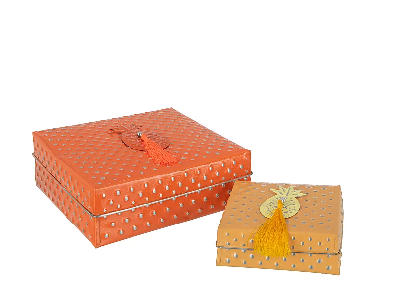 Lot de 2 Boîtes en Métal "Gigognes" 25cm Orange
