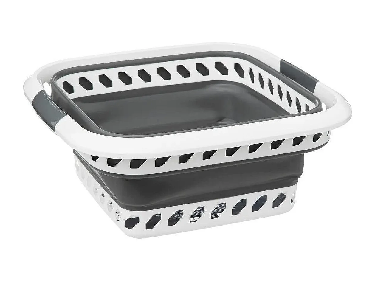 Corbeille à Linge "Rétractable" 40L Blanc & Gris