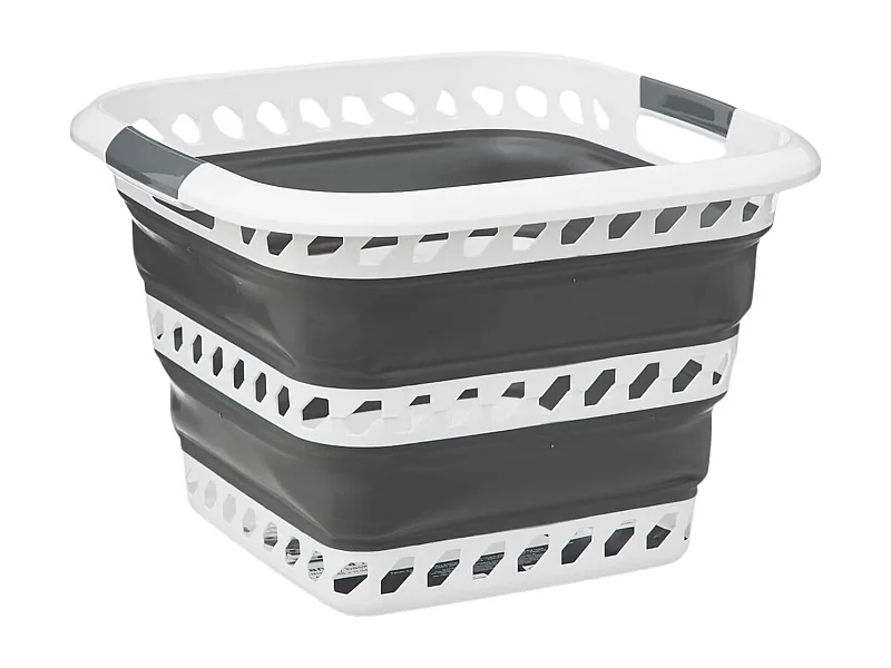 Corbeille à Linge "Rétractable" 40L Blanc & Gris