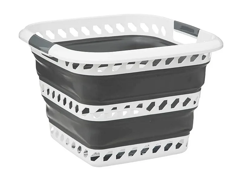 Corbeille à Linge "Rétractable" 40L Blanc & Gris