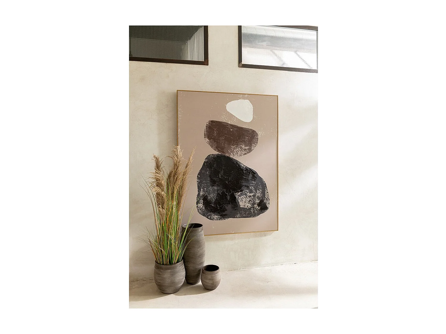 Herbe de Pampas Artificielle en Pot "5 Têtes" 140cm Vert & Beige