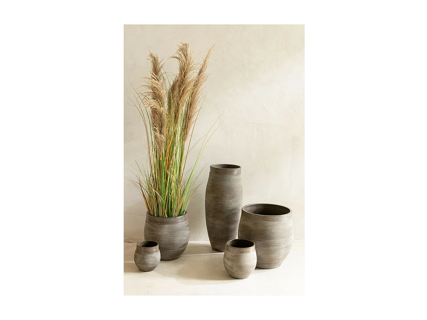 Herbe de Pampas Artificielle en Pot "5 Têtes" 140cm Vert & Beige