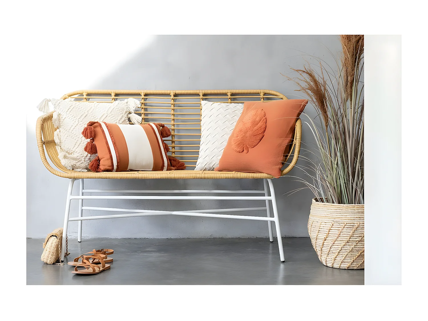 Herbe de Pampas Artificielle en Pot "5 Têtes" 147cm Vert & Orange