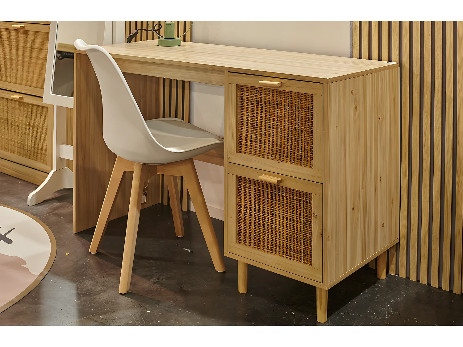 Table de bureau, meuble du bureau en décor de pin coloris naturel