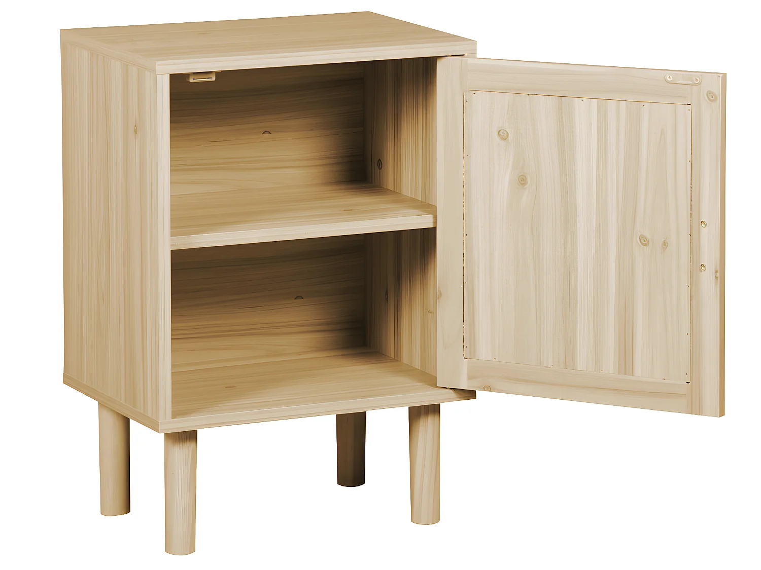 Table de nuit, table de chevet avec 1 porte coloris pin, pieds en bois de pin