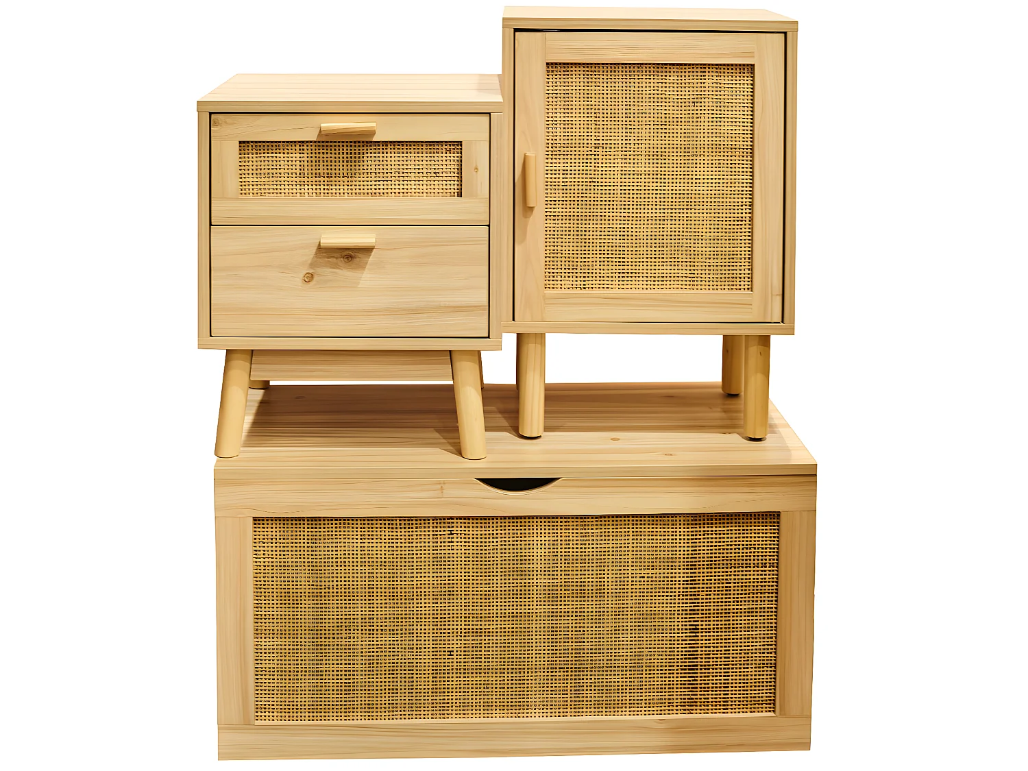 Table de nuit, table de chevet avec 1 porte coloris pin, pieds en bois de pin