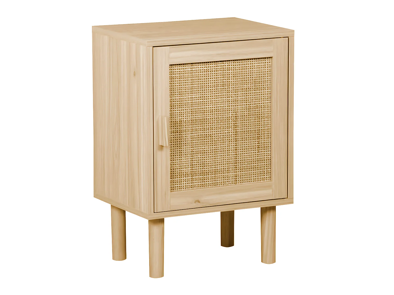 Table de nuit, table de chevet avec 1 porte coloris pin, pieds en bois de pin