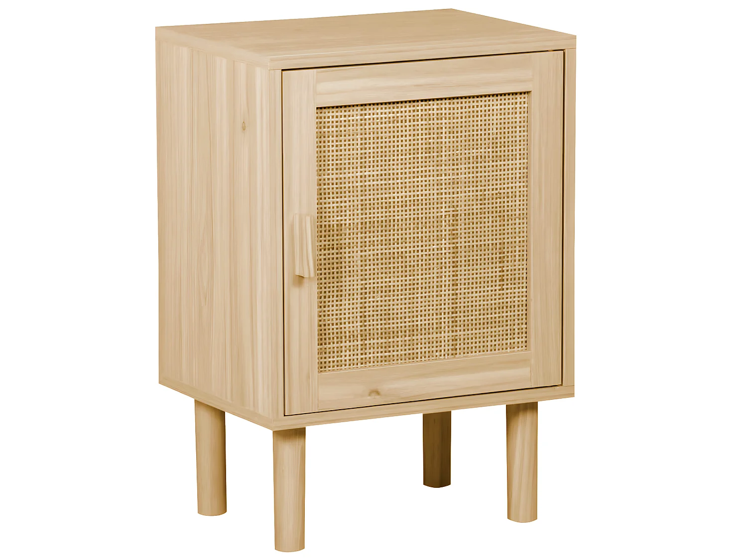 Table de nuit, table de chevet avec 1 porte coloris pin, pieds en bois de pin