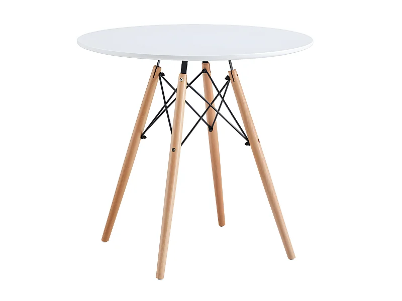 Table à manger ronde coloris blanc mat, pieds coloris hêtre - diamètre 80 x hauteur 75  cm