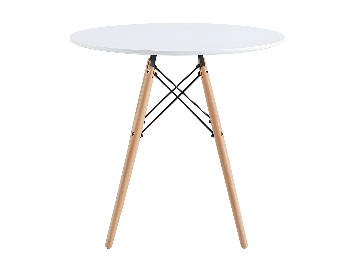 Table à manger ronde coloris blanc mat, pieds coloris hêtre - diamètre 80 x hauteur 75  cm