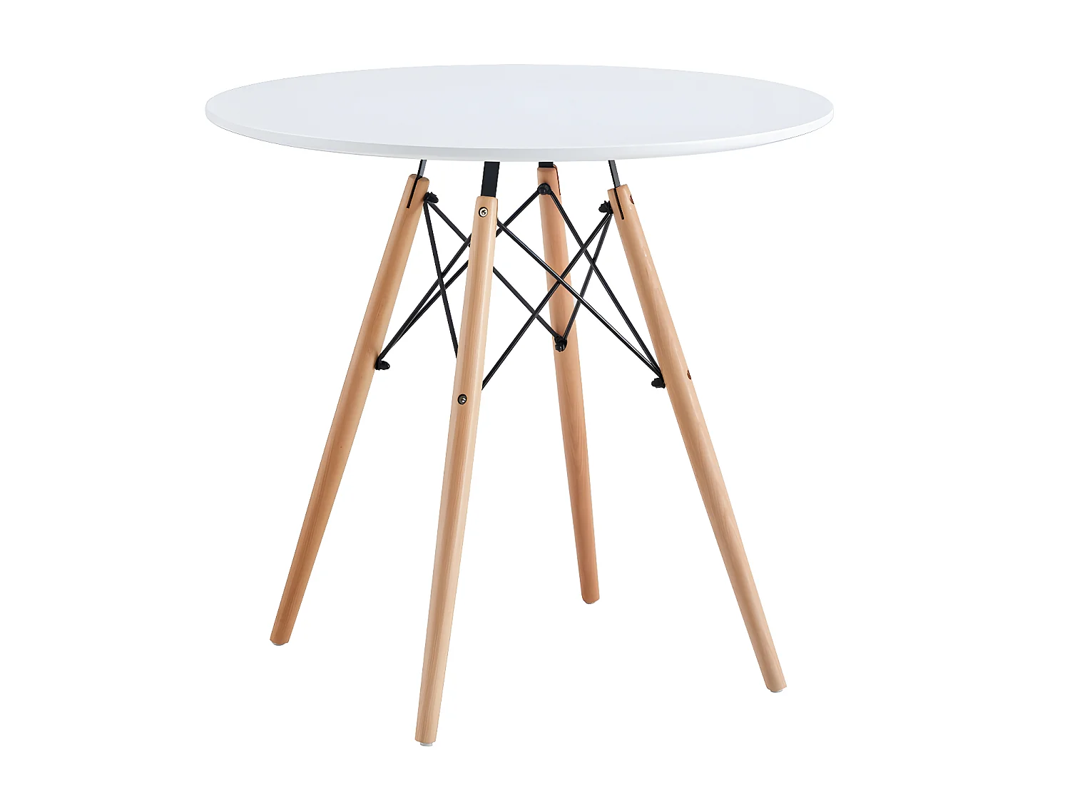 Table à manger ronde coloris blanc mat, pieds coloris hêtre - diamètre 80 x hauteur 75  cm