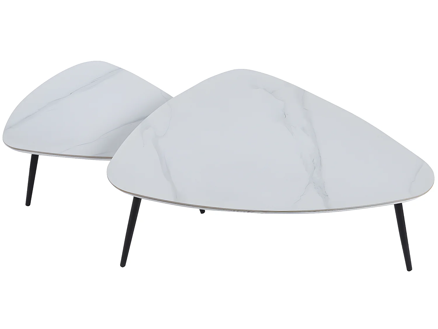 Table basse gigogne en céramique blanche, pieds en métal noir