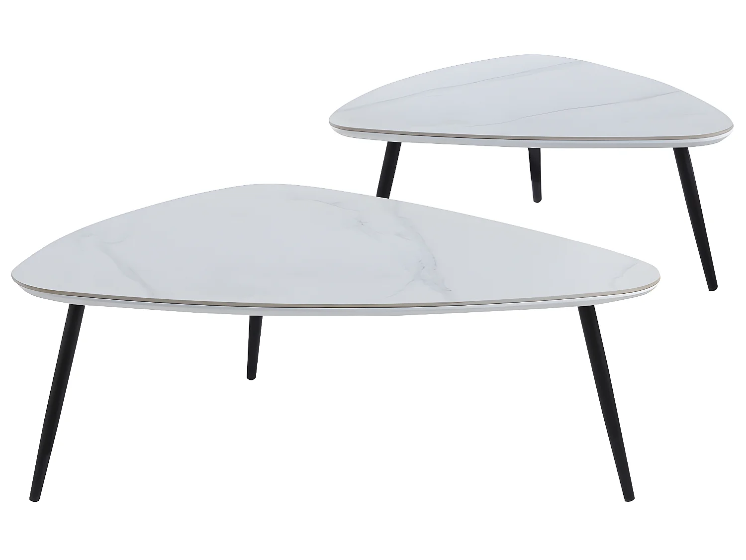 Table basse gigogne en céramique blanche, pieds en métal noir