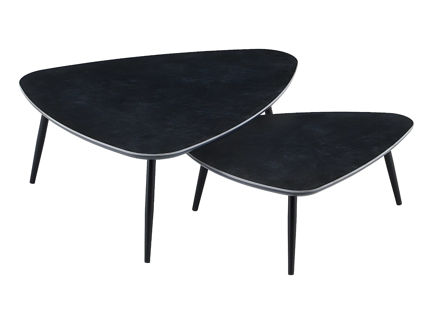 Table basse gigogne en céramique noire, pieds en métal noir - L. 150  x P. 80  x H. 35 cm