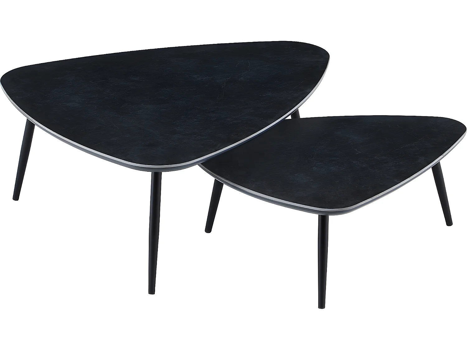 Table basse gigogne en céramique noire, pieds en métal noir - L. 150  x P. 80  x H. 35 cm
