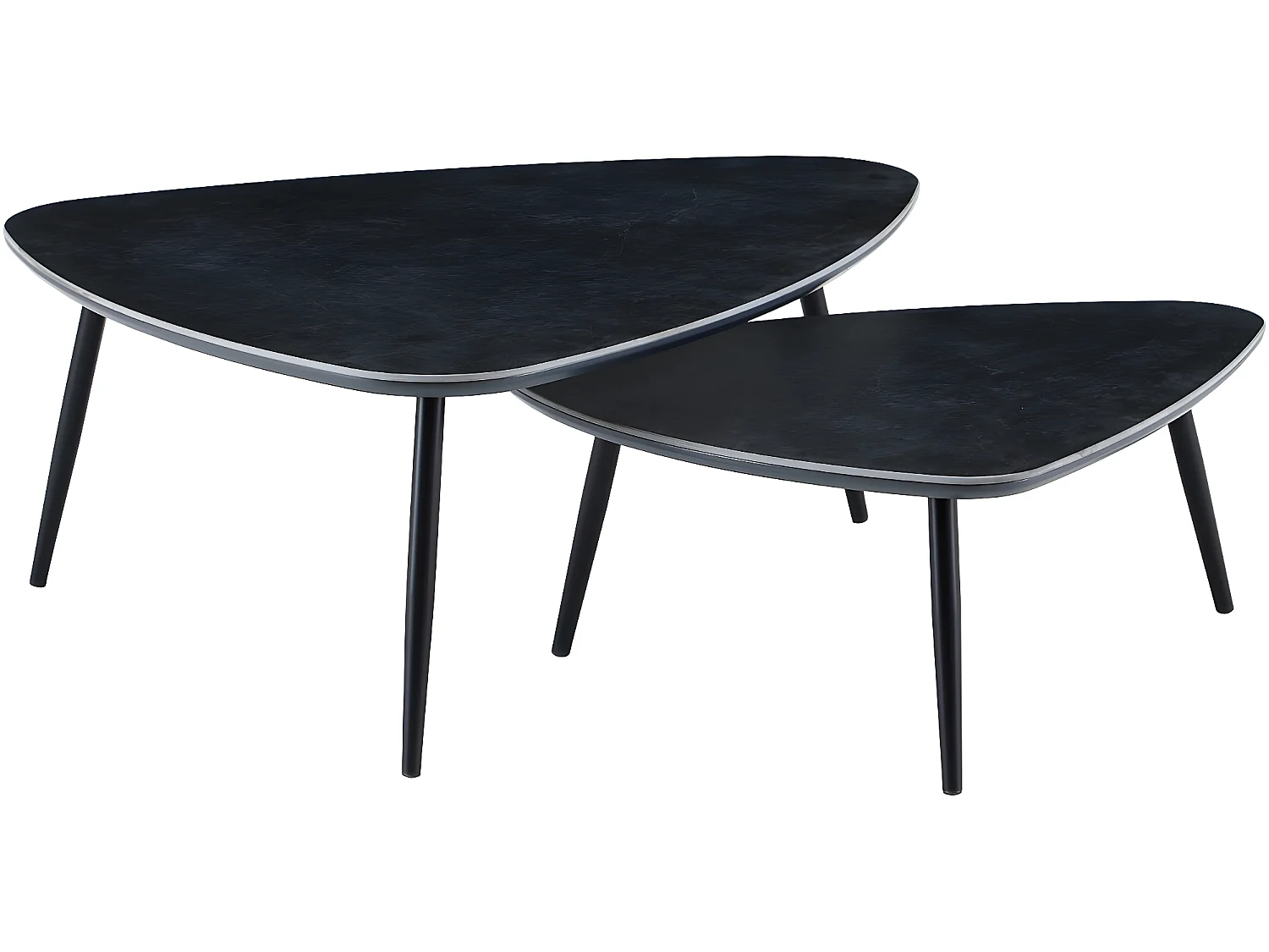 Table basse gigogne en céramique noire, pieds en métal noir - L. 150  x P. 80  x H. 35 cm