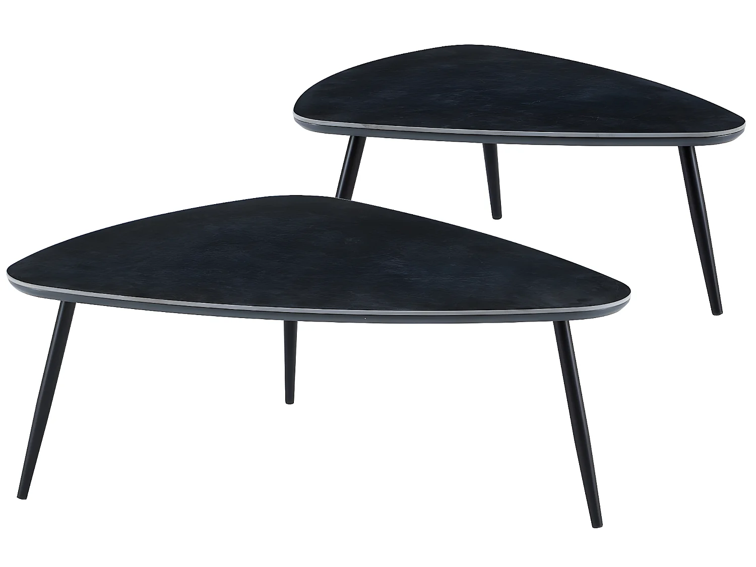 Table basse gigogne en céramique noire, pieds en métal noir - L. 150  x P. 80  x H. 35 cm