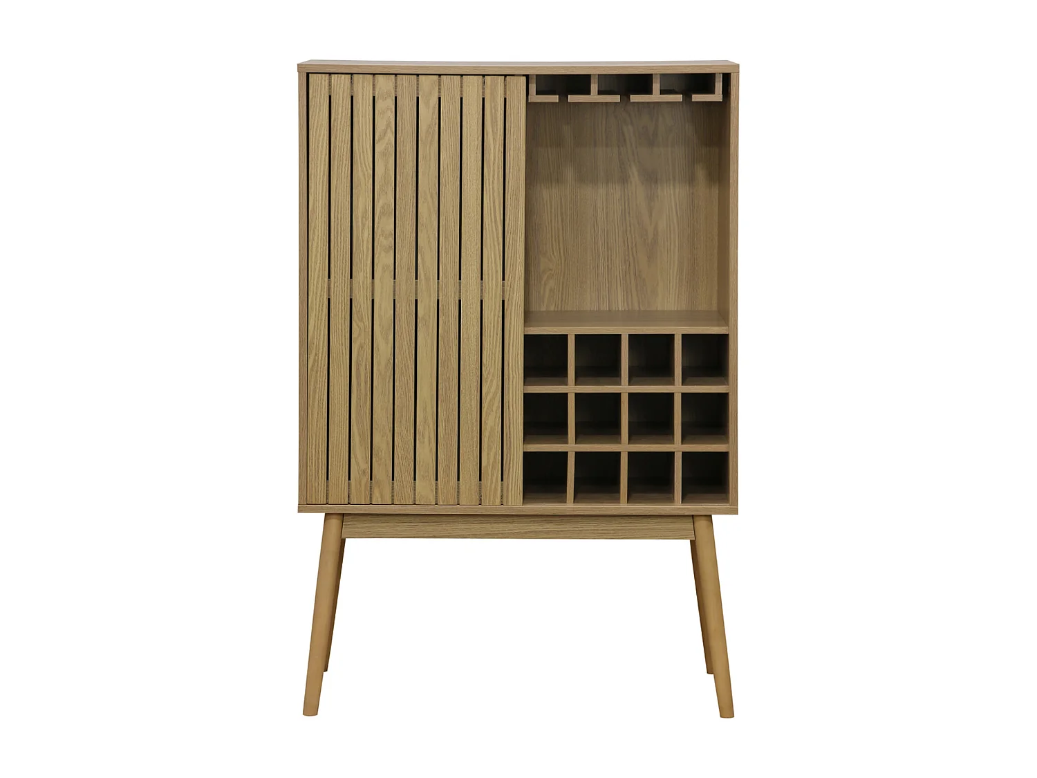 Buffet haut avec range bouteille avec 1 porte coulissante coloris naturel,  pieds en bois