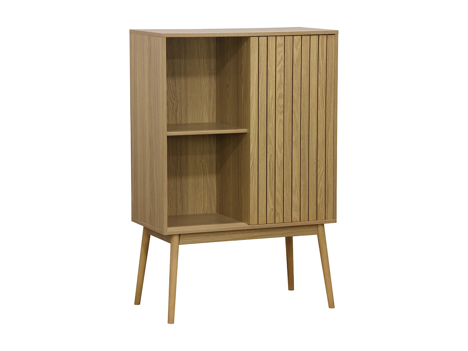 Buffet haut avec range bouteille avec 1 porte coulissante coloris naturel,  pieds en bois