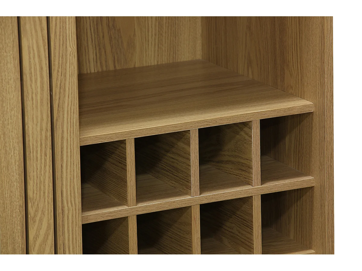 Buffet haut avec range bouteille avec 1 porte coulissante coloris naturel,  pieds en bois