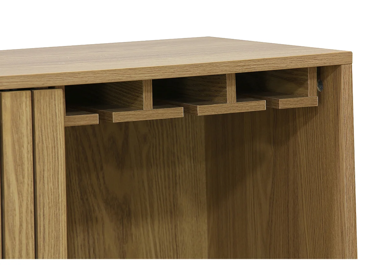 Buffet haut avec range bouteille avec 1 porte coulissante coloris naturel,  pieds en bois