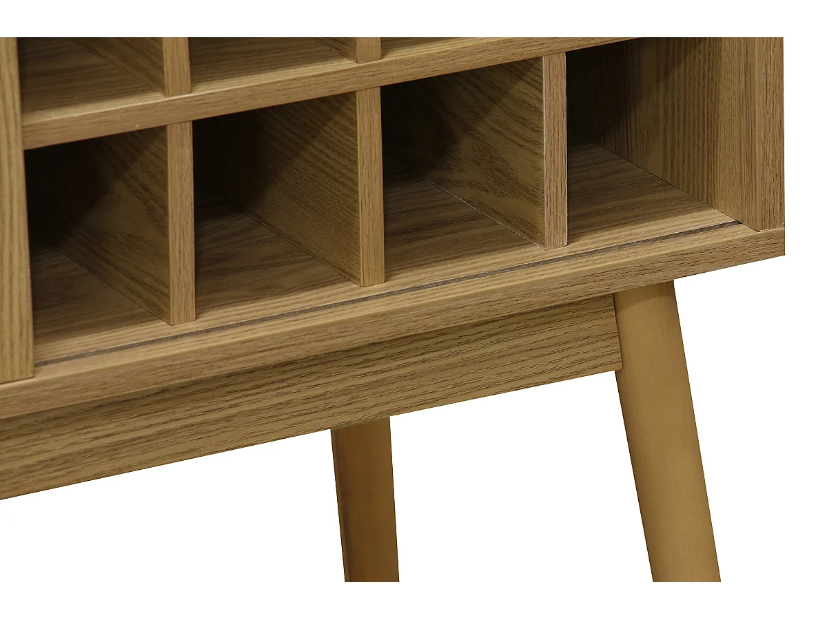 Buffet haut avec range bouteille avec 1 porte coulissante coloris naturel,  pieds en bois