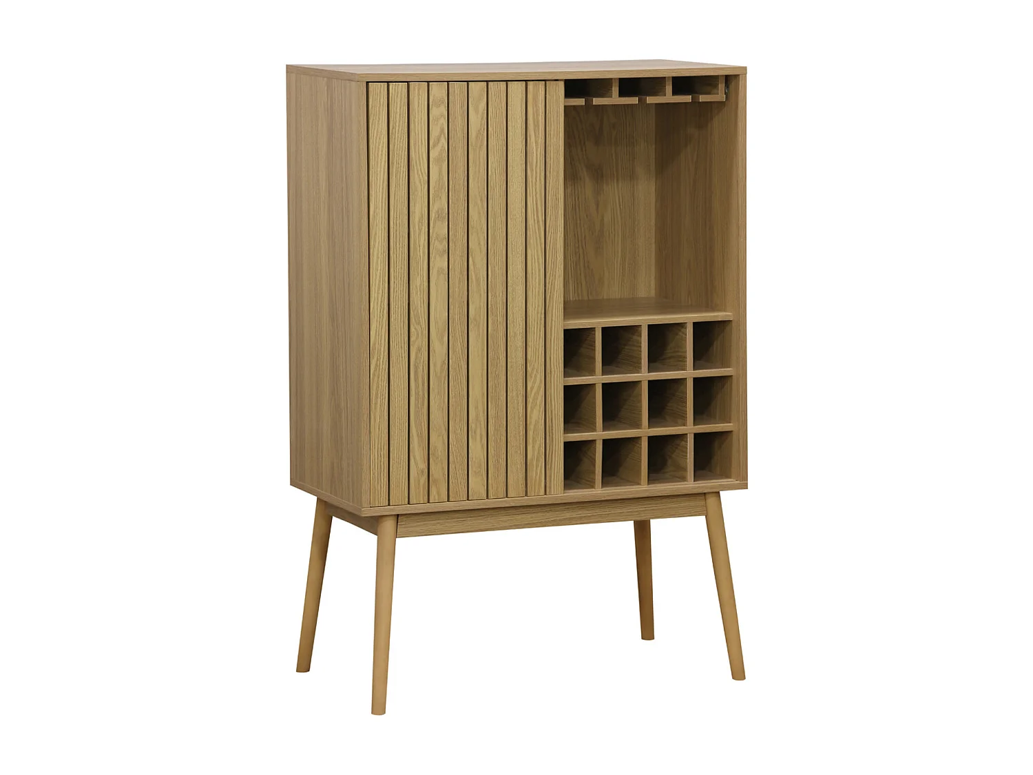 Buffet haut avec range bouteille avec 1 porte coulissante coloris naturel,  pieds en bois