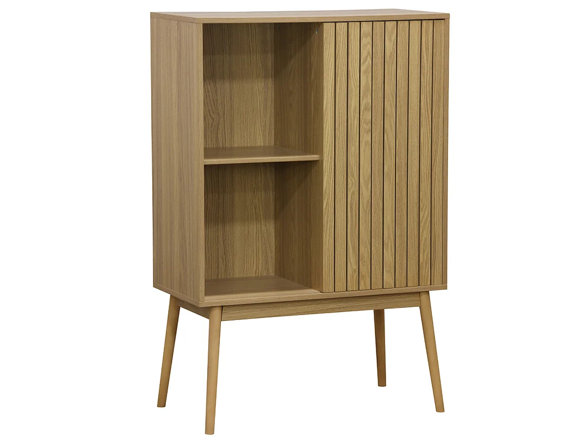 Buffet haut avec range bouteille avec 1 porte coulissante coloris naturel,  pieds en bois -  Longueur 80 x profondeur 40 x hauteur 120 cm